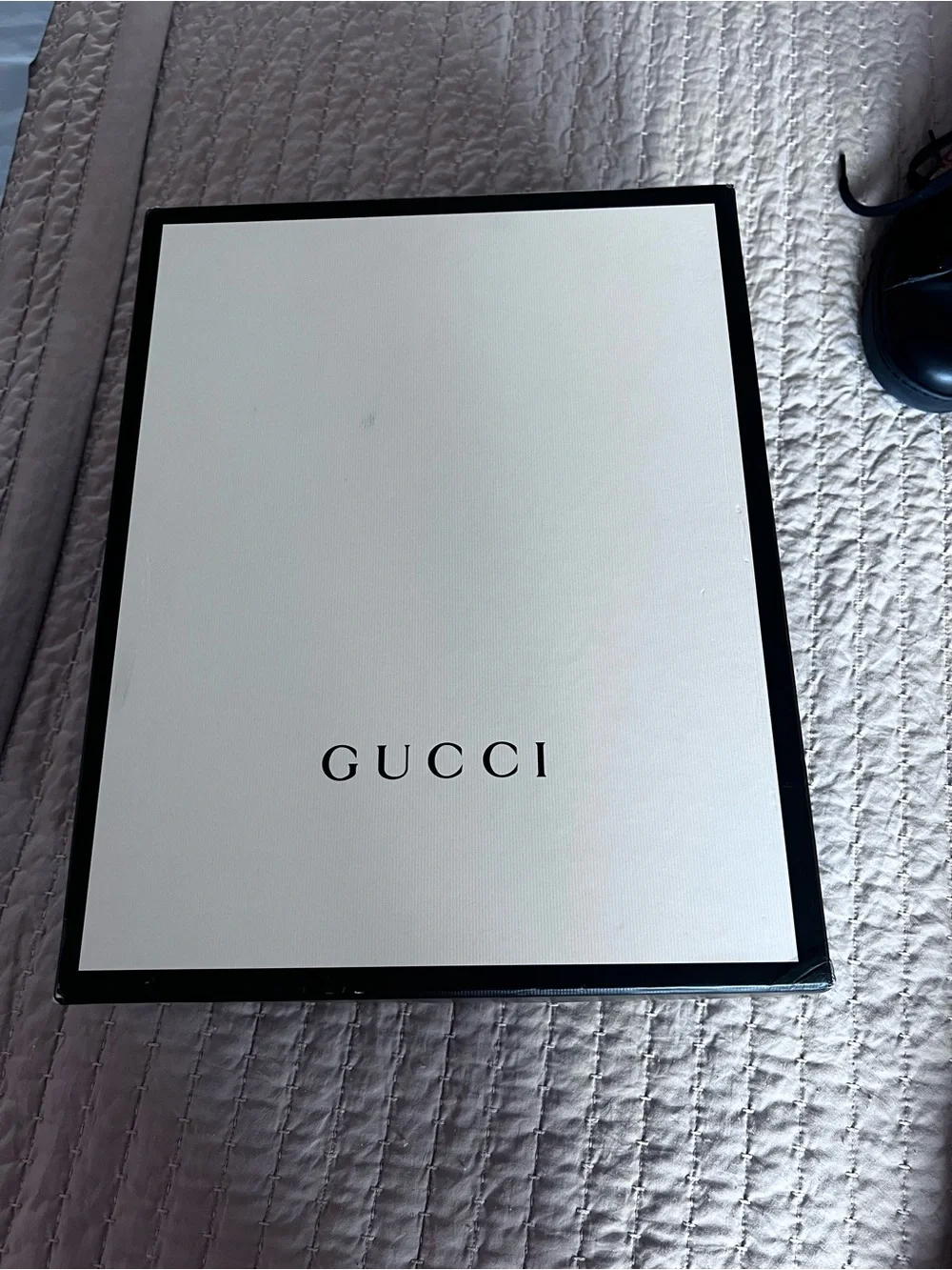 Gucci Ace Black Leather High-Top Sneakers with Red and Navy Stripe